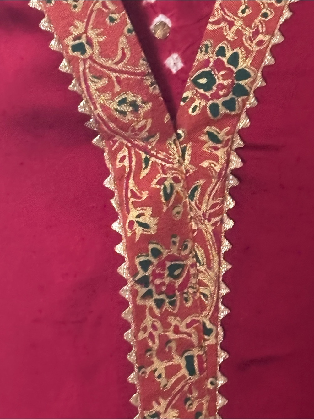 Designer Red Silk Shirt M size with Sequined Bandhni Dupatta party Wedding wear - Picture 6 of 6